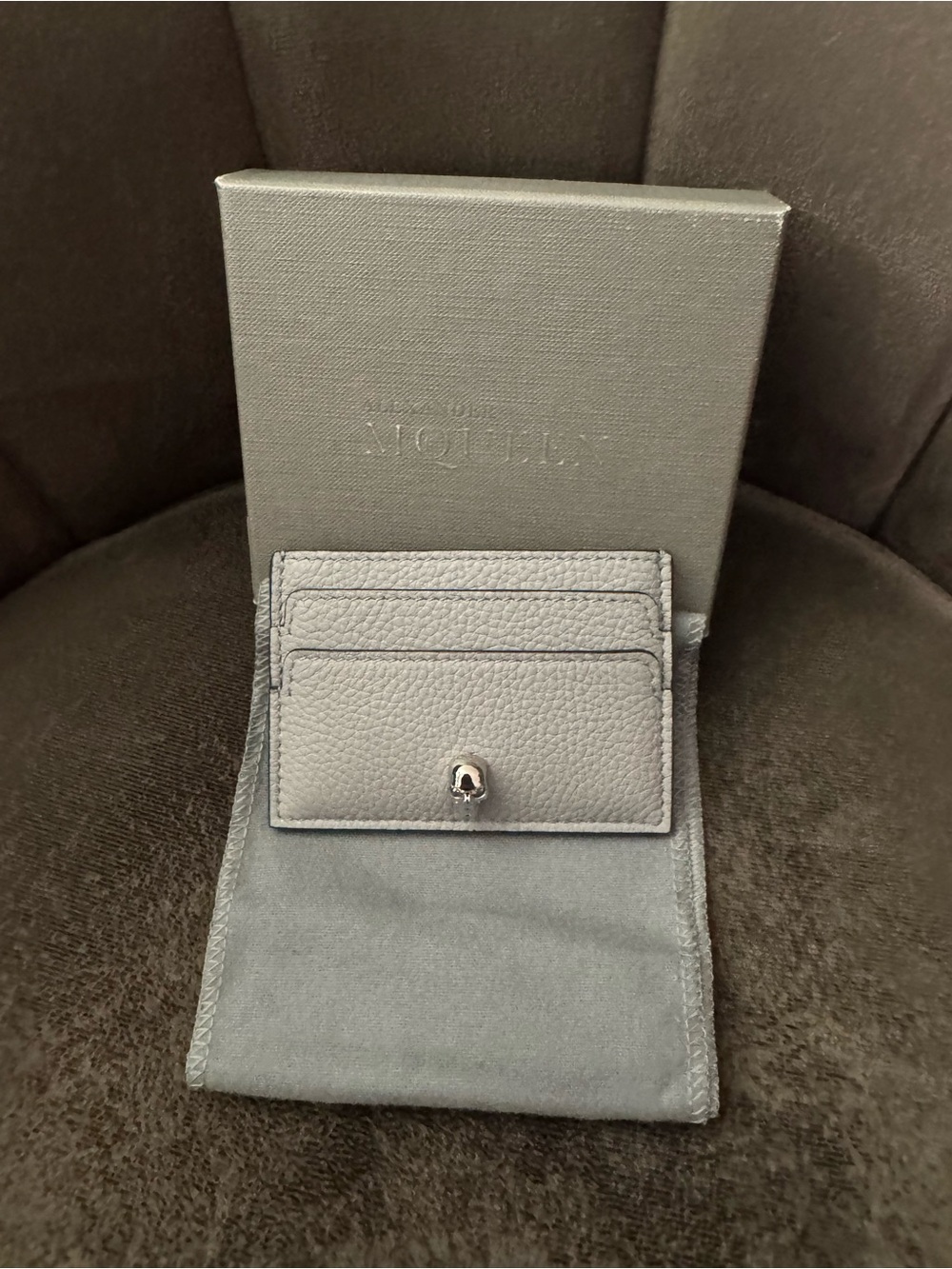 Alexander McQueen Pebbled Gray Leather Card Holder
